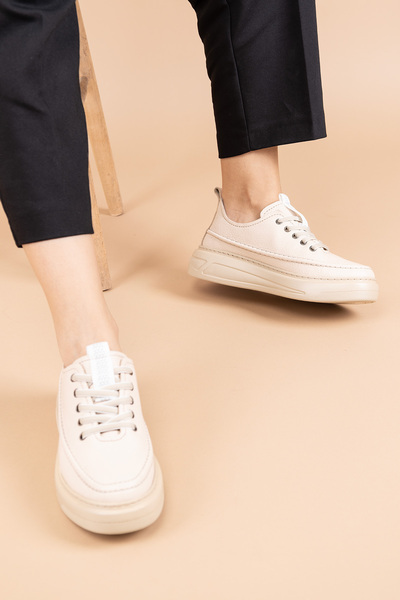 Getcho Rumina Women's Genuine Leather Beige Casual Shoes