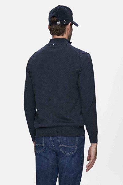 UCLA Ανδρικά πλεκτά πλεκτά Fred Dark Navy Blue με μισό φερμουάρ γιακά με κέντημα Standard Fit