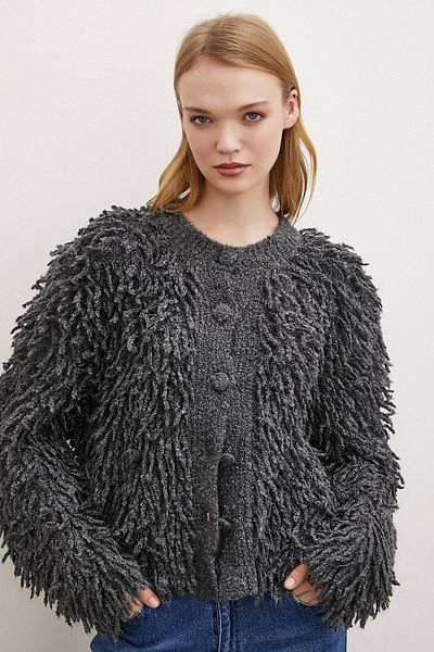 Never more Cardigan cu nasturi antiacidici și franjuri