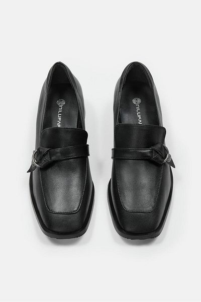 NILUFARR Rosita Black Genuine Leather Short Heeled Women's Shoes