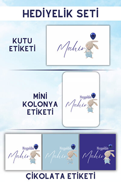 Netsan Etiket Erkek Bebek Tavşan Desen Hediyelik Etiket Seti - Sticker - Çiko...