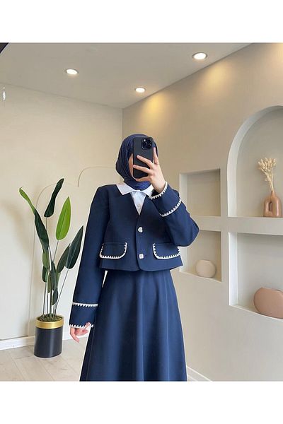 Esre Store 4492 Μοντέλο Hijab Διπλό Σετ - Navy Blue
