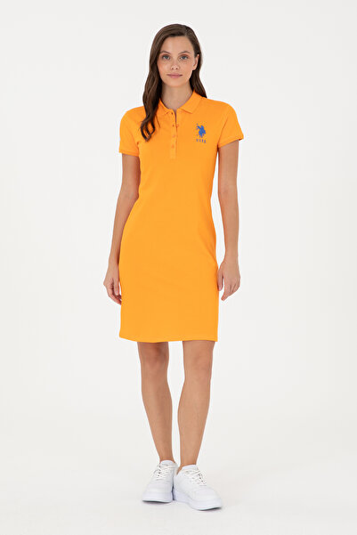 U.S. Polo Assn. Women's Orange Polo Neck Mini Length Knitted Dress 50280064-V...