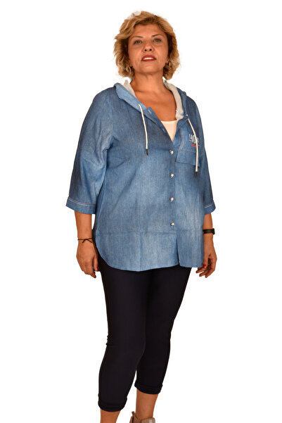 Ultimod ULTİMOD MAVİ RENKİ İÇİ ATLETLİ KAPİŞONLU İKİLİ GÖMLEK TAKIM ULT55165