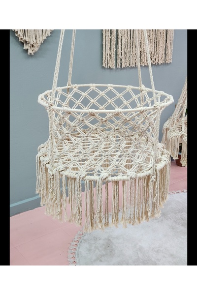 AslanButik Makrome Beşik 80cm çap Bebek Beşiği
