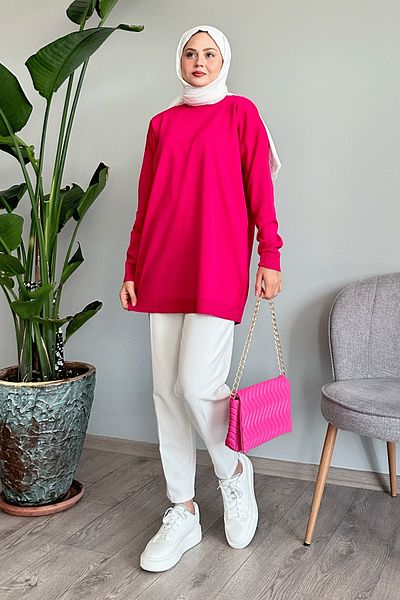 InStyle Slit Basic Fuchsia Knitwear Tunic