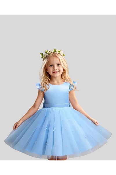 miço kids Rochie pentru fete cu perle Rochie albastra de seara