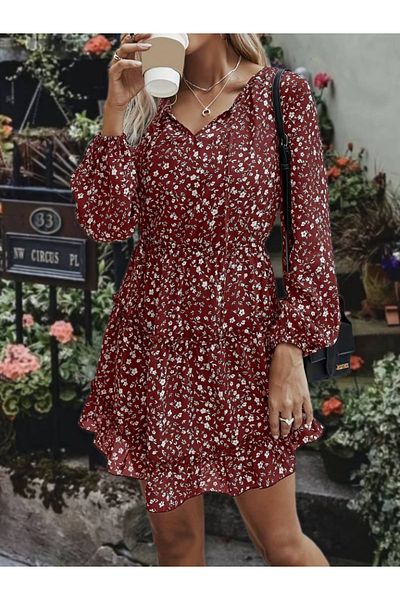 Trendusfashion Rochie scurtă din jerseu, cu decolteu în V, cu șireturi