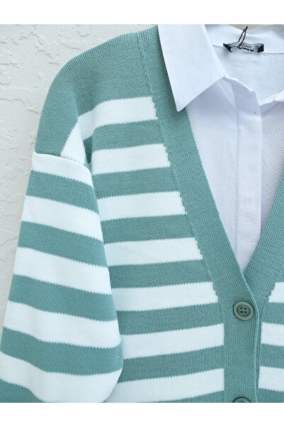 Modamorfo Striped Buttoned Knitwear Set -Mint