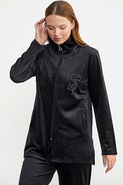 Sementa Φούτερ με φερμουάρ Velvet Tunic - Μαύρο