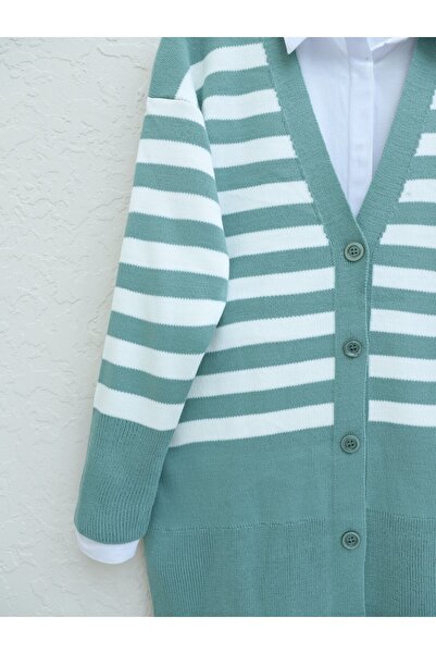 Modamorfo Striped Buttoned Knitwear Set -Mint