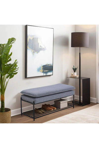 SCY Azeila Metal Ayaklı Dekoratif Puf Bench Ayakkabılık Metal Izgara Raflı Mo...