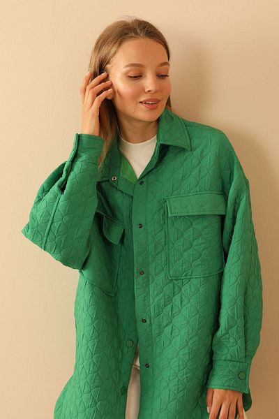 Lukas Cămașă de damă supradimensionată matlasată cu model de ceapă din țesătură jacquard-verde