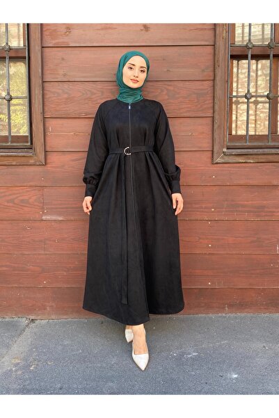 JALİA Süet reglan kol fermuarlı kemerli balon kol pardesü-6035