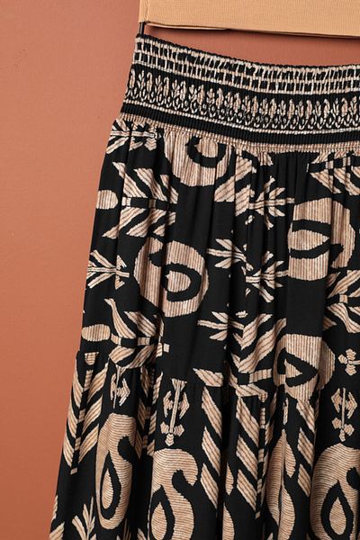 M&M Giyim Store Black Ethnic Patterned Viscose Women's Trousers - Loose Cut