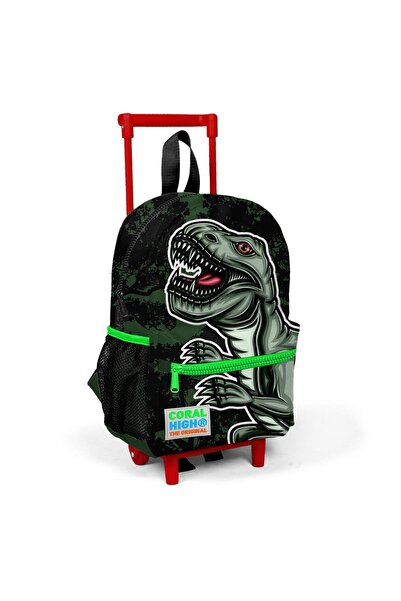 Coral High Kids Dark Green Dinosaur Patterned Shoe Kindergarten Bag 24019