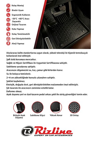 Rizline Peugeot 408 2023 Sonrası 3d Havuzlu Paspas Siyah (benzinli) BENZİN/DİZEL