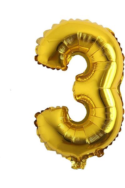 Paparti 3 Number Gold 16 Inch 36 cm Foil Number Balloon Party Celebration Birthday Balloon