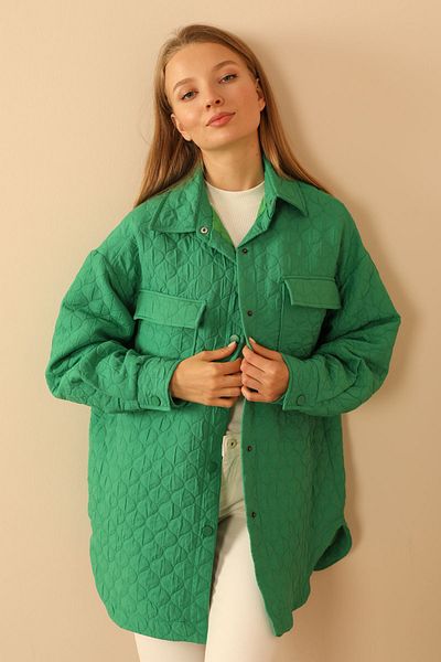 Lukas Cămașă de damă supradimensionată matlasată cu model de ceapă din țesătură jacquard-verde
