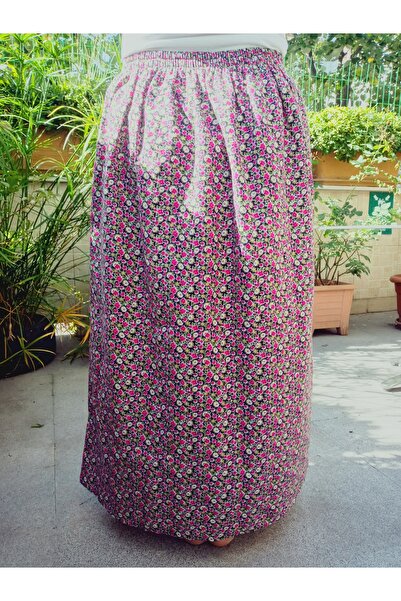 hoaryage 95cm Maxi Length Crispy Floral Print Flannel Skirt - Elastic Waist