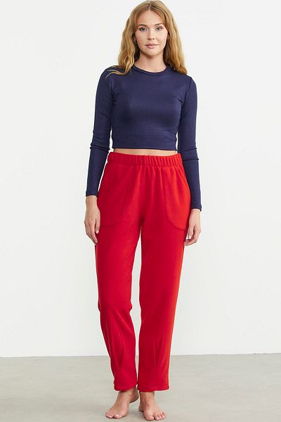 Sementa Red Fleece Sweatpants - Leg Detailed