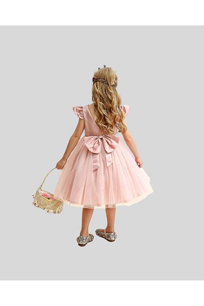 miço kids Powder Bow Detailed Pearl Skirt Baby Girl Tutu Princess Dress