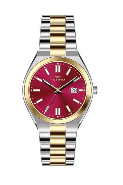 FERRO Quartz Steel Gold/Grey Red Dial 30 mm Women's Wristwatch
