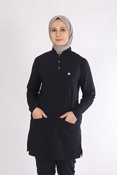 Pratik Medikal Likralı Hemşire Forması Tesettür Tek Üst Lacivert