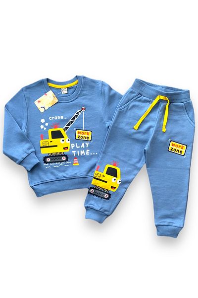 LİTTLE TORTOİSE Boys' Business Machinery Themed Seasonal Sweatshirt / Sweatpants Set