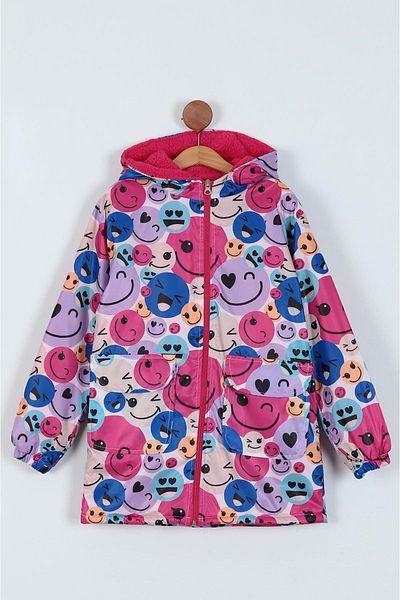 Minigimin Cicileri Fuchsia My Mini's Flowers - 9-12 Years Old Girl Furry Hooded Raincoat