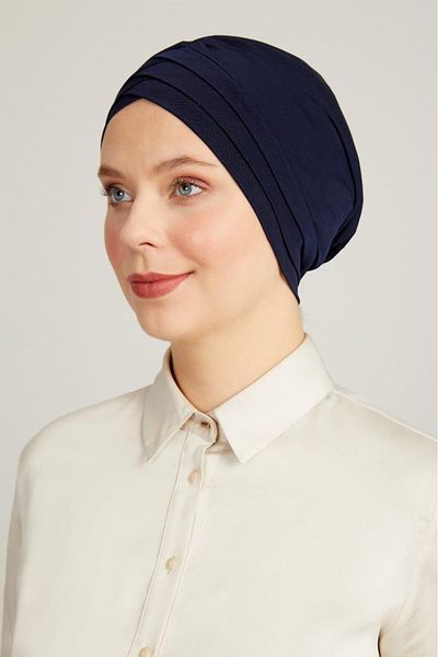 ihvanonline Navy Blue Double Sided 3-Band Hijab Bonnet
