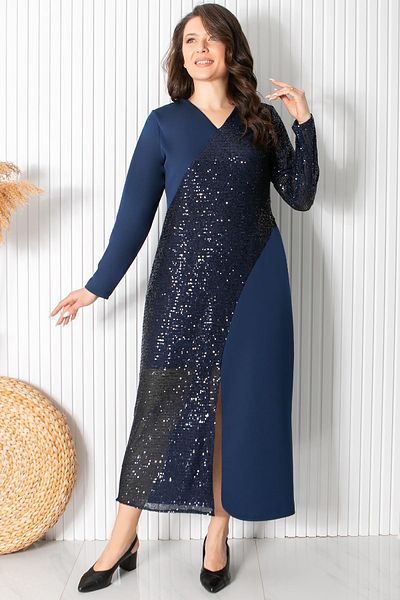 SUBU TASARIM Βραδινό φόρεμα με παγιέτες Navy Blue Sequin - TBS920