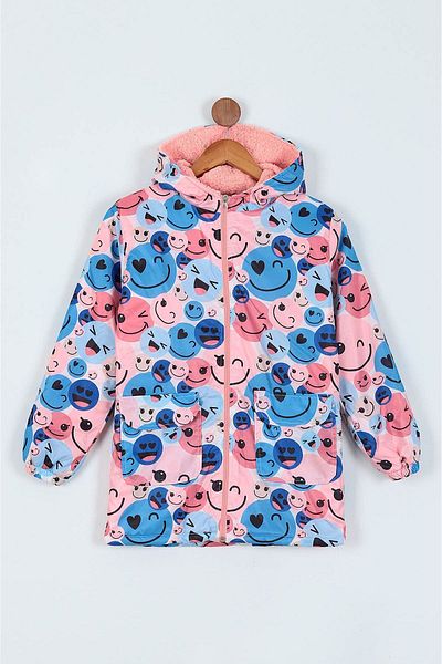Minigimin Cicileri 9-12 Years Old Girl's Little Girl's Flowers Furry Hooded Raincoat - Baby Mouth