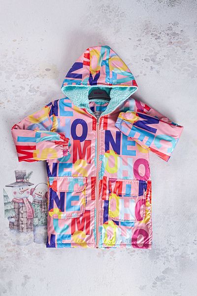 Minigimin Cicileri 9-12 Years Old My Junior's Flowers - Letter Printed Plush Inner Surface Waterproof Raincoat - Salmon