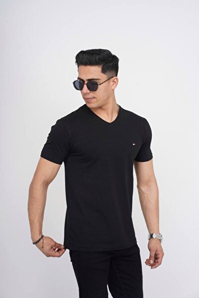 Est Estola Erkek Koton Likralı Slim Fit V Yaka Tişört 5 Li Paket