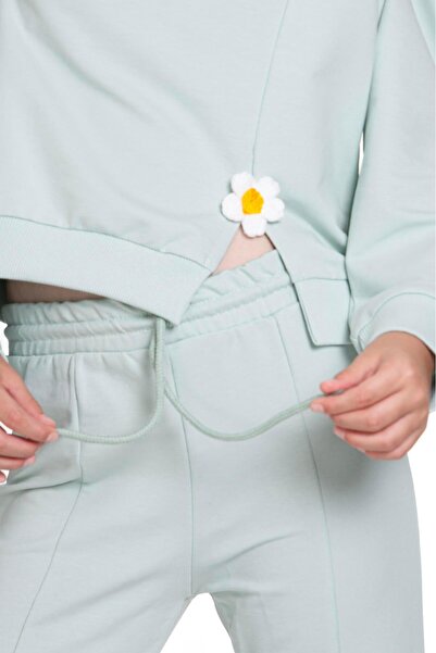 zepkids Σετ αθλητικής φόρμας για κορίτσια με μακρυμάνικη λαιμόκοψη σε μέντα Daisy