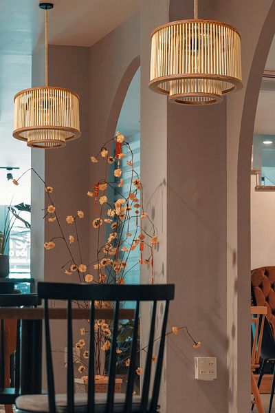 AHŞAP FABRİKASI Rustic Series Turquoise Bamboo Pendant Lamp Chandelier 35X25Cm