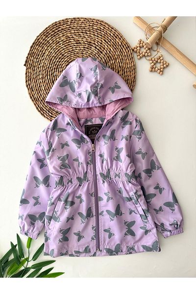 Minigimin Cicileri Purple My Mini Raincoat - Butterfly Wing Detail, Combed Cotton Lined