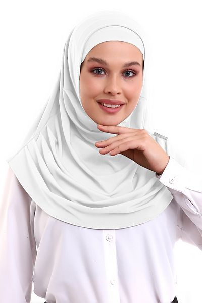 ihvanonline Hijab practic gata - eșarfă albă cu bonetă pentru adulți