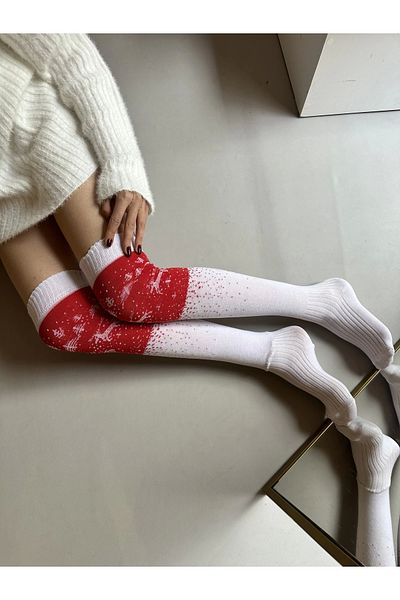 moneta boutique New Year's Stockings Over the Knee with Deer Pattern and Pinewood and Snow Detail