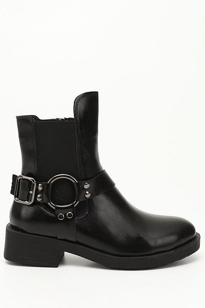 GÖNDERİ(R) Black Round Toe Women's Casual Biker Chelsea Boots 38810