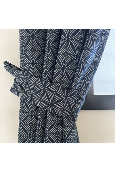 Belle Cose Vienna Navy Blue White Geometric Patterned Background Curtain