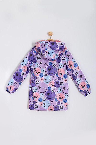 Minigimin Cicileri Furry Hooded Raincoat for 9-12 Years Old Girl - Purple