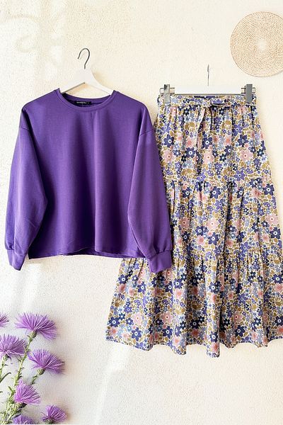 MODAQU Lilac Sare Skirt and Blouse Set