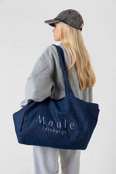 Maule Indigo Damen-Umhängetasche – 100 % Baumwolle, bestickte, detaillierte Tragetasche