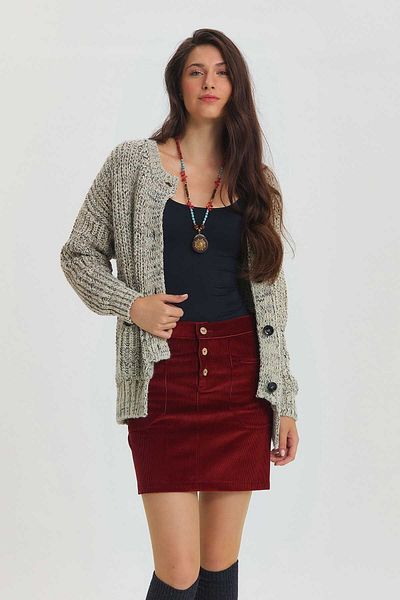 Clandestino Gray Loose Cardigan - Rubber Knitted and Pocket