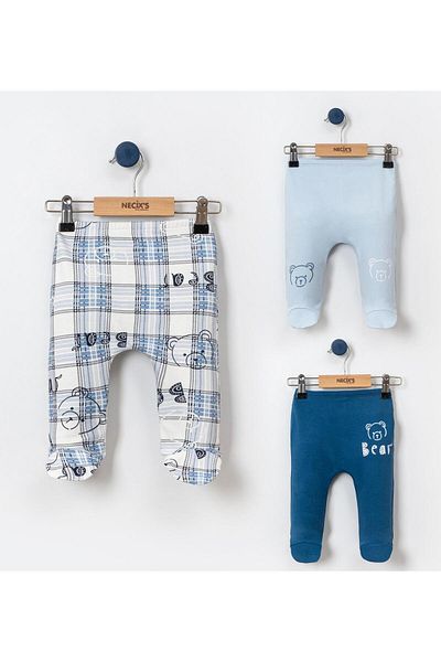 Lolons Teddy Bear Printed 3-Piece Booties Set for Baby Boy