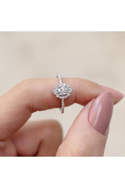 INZA mücevherat 0.60 Ct Vintage Lina Kenar Taşlı Pırlanta Yüzük