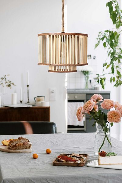AHŞAP FABRİKASI Rustic Series Turquoise Bamboo Pendant Lamp Chandelier 35X25Cm