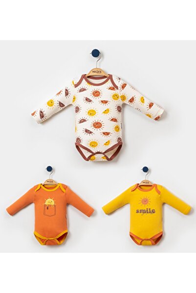 Necix's Güneş Temalı Erkek Bebek Çıtçıtlı Üçlü Badi Turuncu